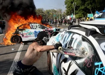 Anti-ICE Protesters Flood Los Angeles Freeway, Waving Foreign Flags